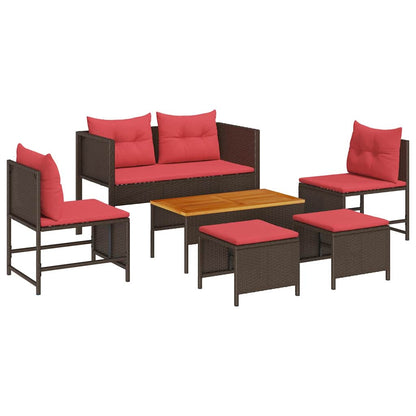 Set Divano da Giardino 6 pz Marrone e Rosso polyrattan