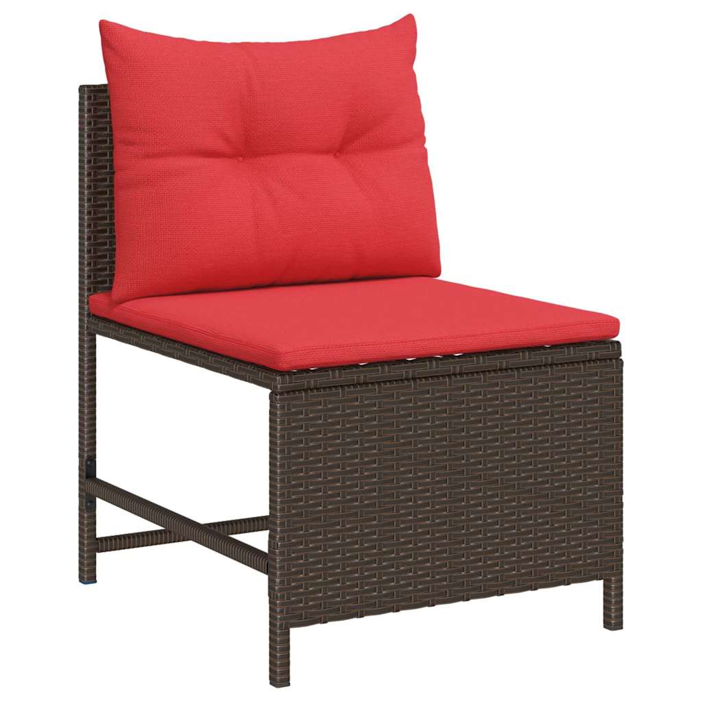 Set Divano da Giardino 6 pz Marrone e Rosso polyrattan