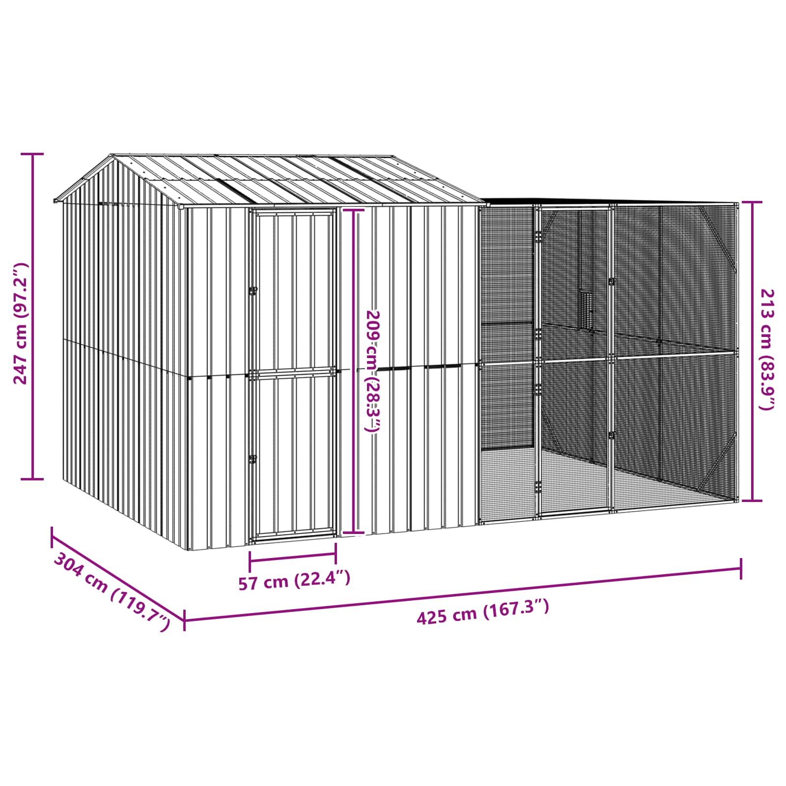 Gabbia per uccelli Antracite 425 x 304 x 247 cm Acciaio zincato | homemem39
