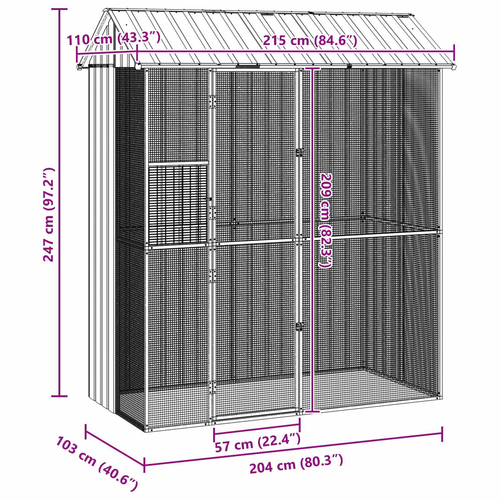 Gabbia per uccelli Antracite 215 x 110 x 247 cm Acciaio zincato | homemem39