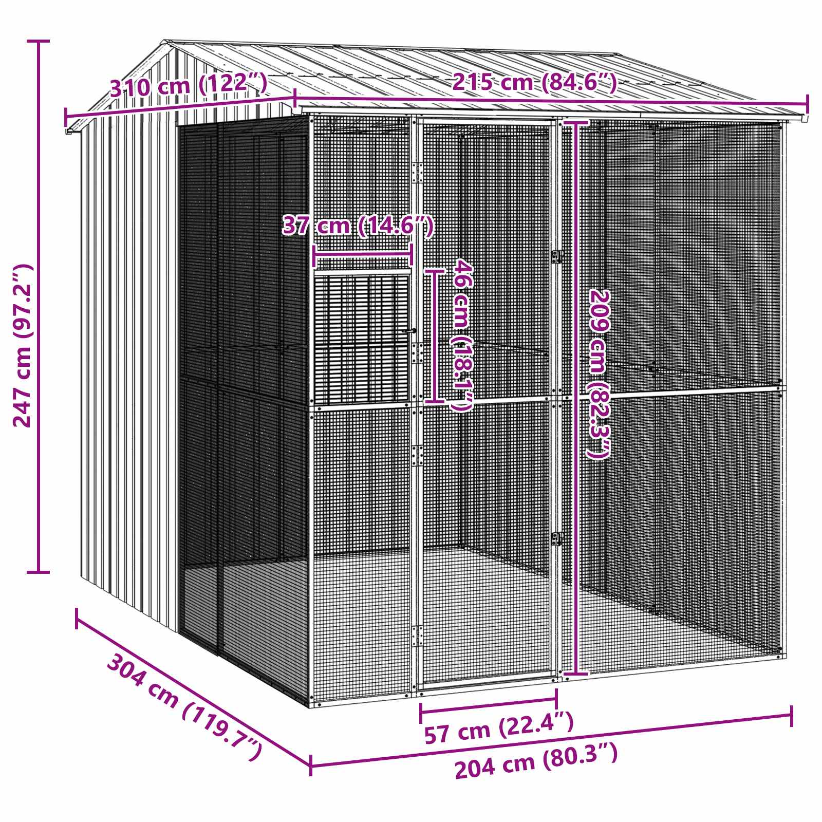 Gabbia per uccelli Antracite 215 x 310 x 247 cm Acciaio zincato | homemem39