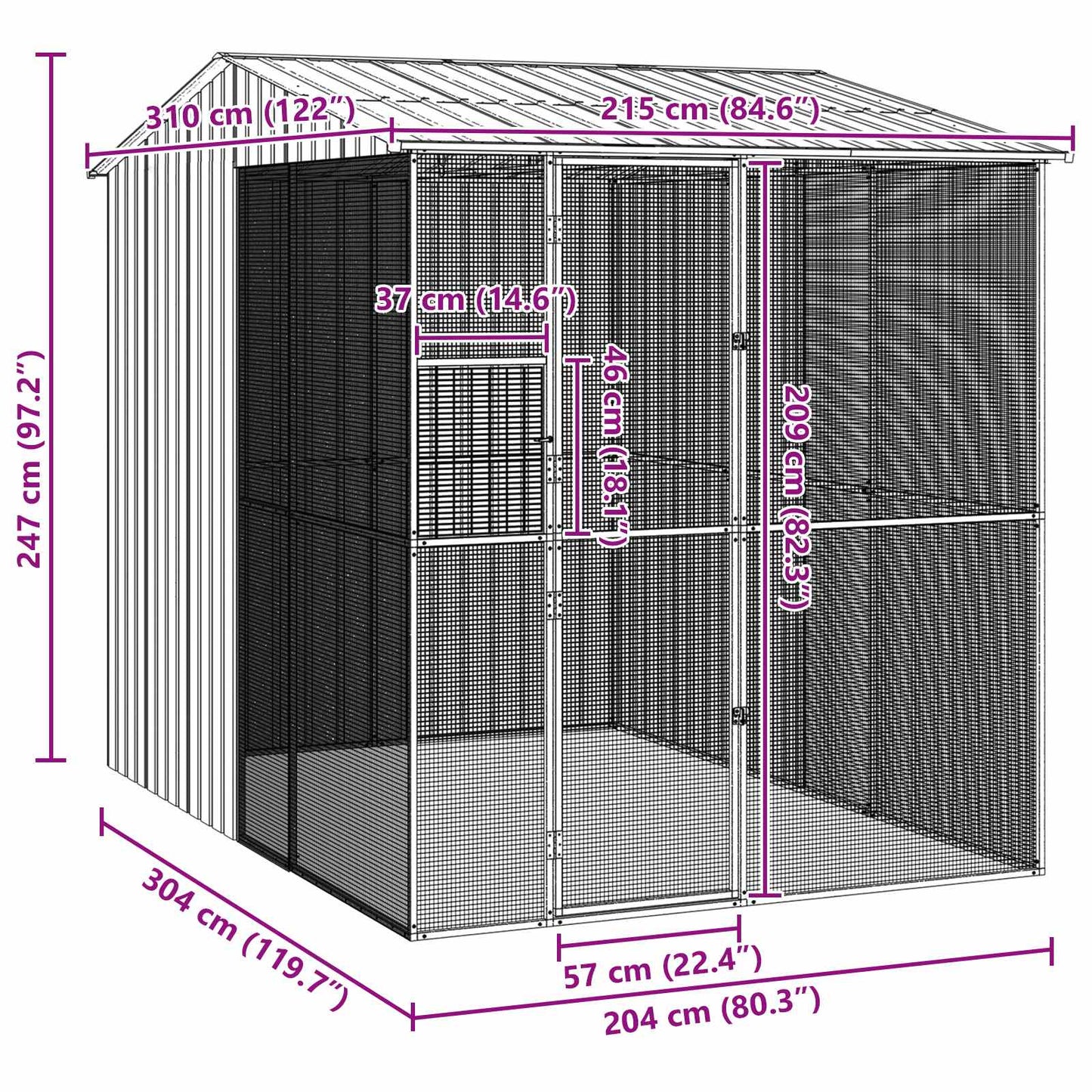 Gabbia per uccelli Antracite 215 x 310 x 247 cm Acciaio zincato | homemem39