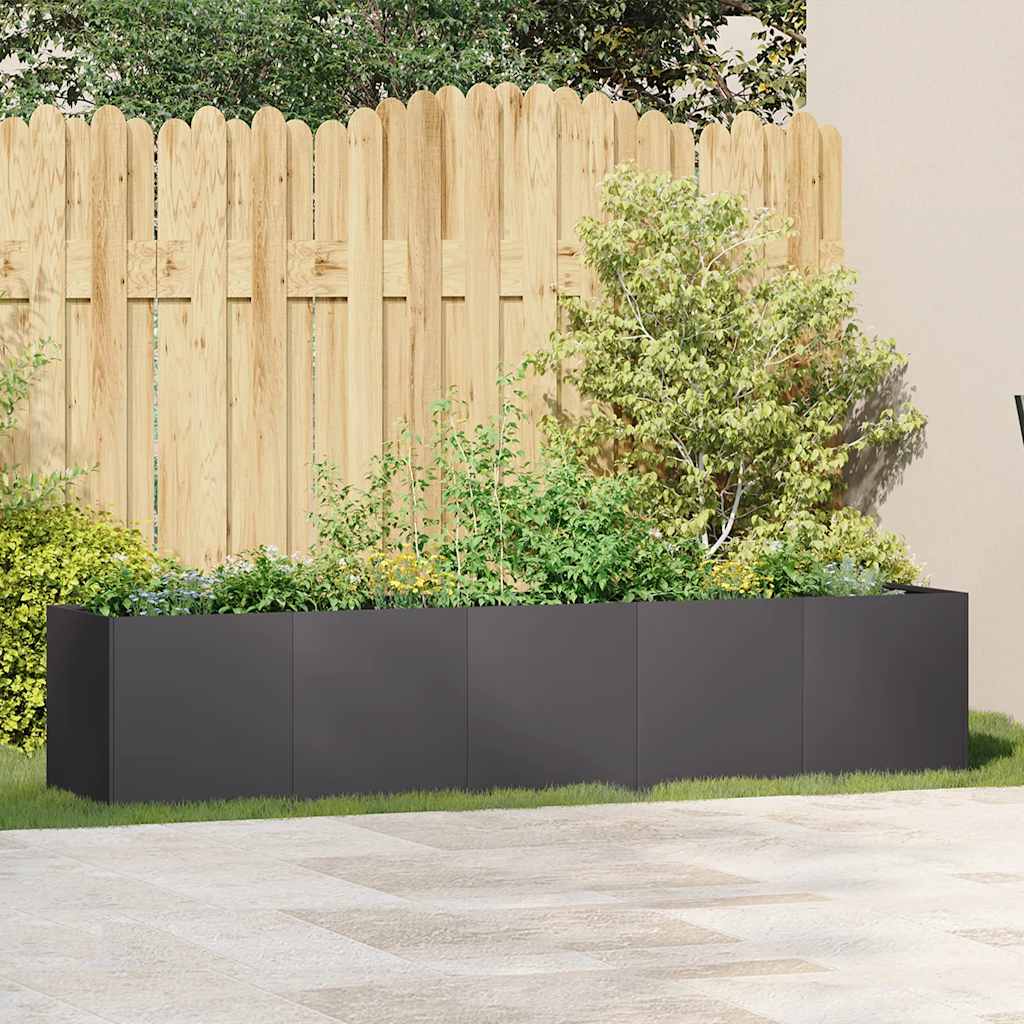 Fioriera Nera 200x40x40 cm Acciaio Laminato a Freddo