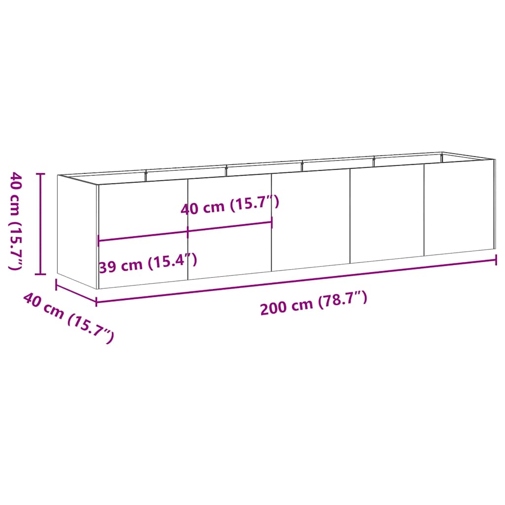 Fioriera Antracite 200x40x40 cm Acciaio laminato a freddo
