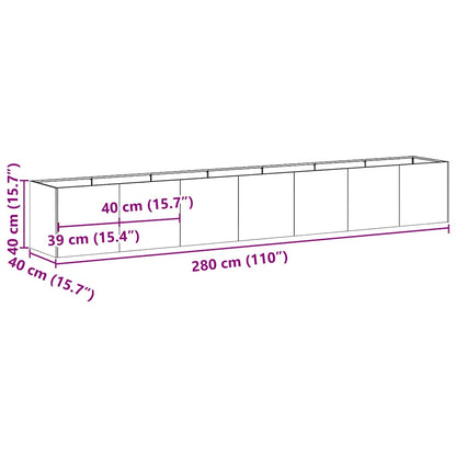 Fioriera Nera 280x40x40 cm in Acciaio Laminato a Freddo