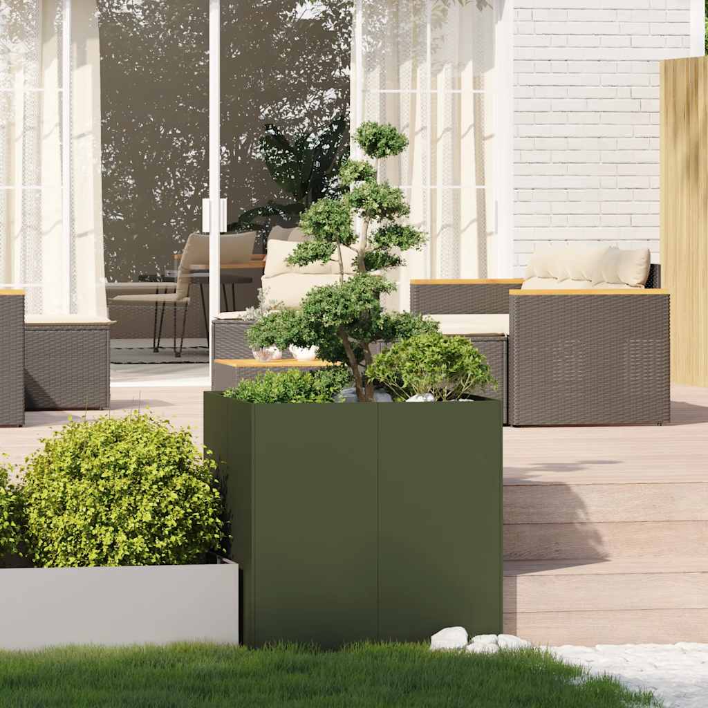 Fioriera Verde Oliva 80x80x80 cm in Acciaio - homemem39
