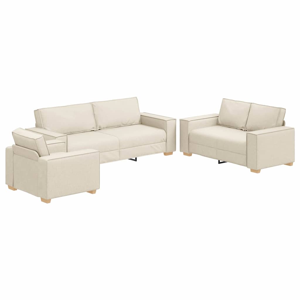 Set di divani 3 pcs Beige 220 x 80 x 84 cm Tessuto misto lino | homemem39