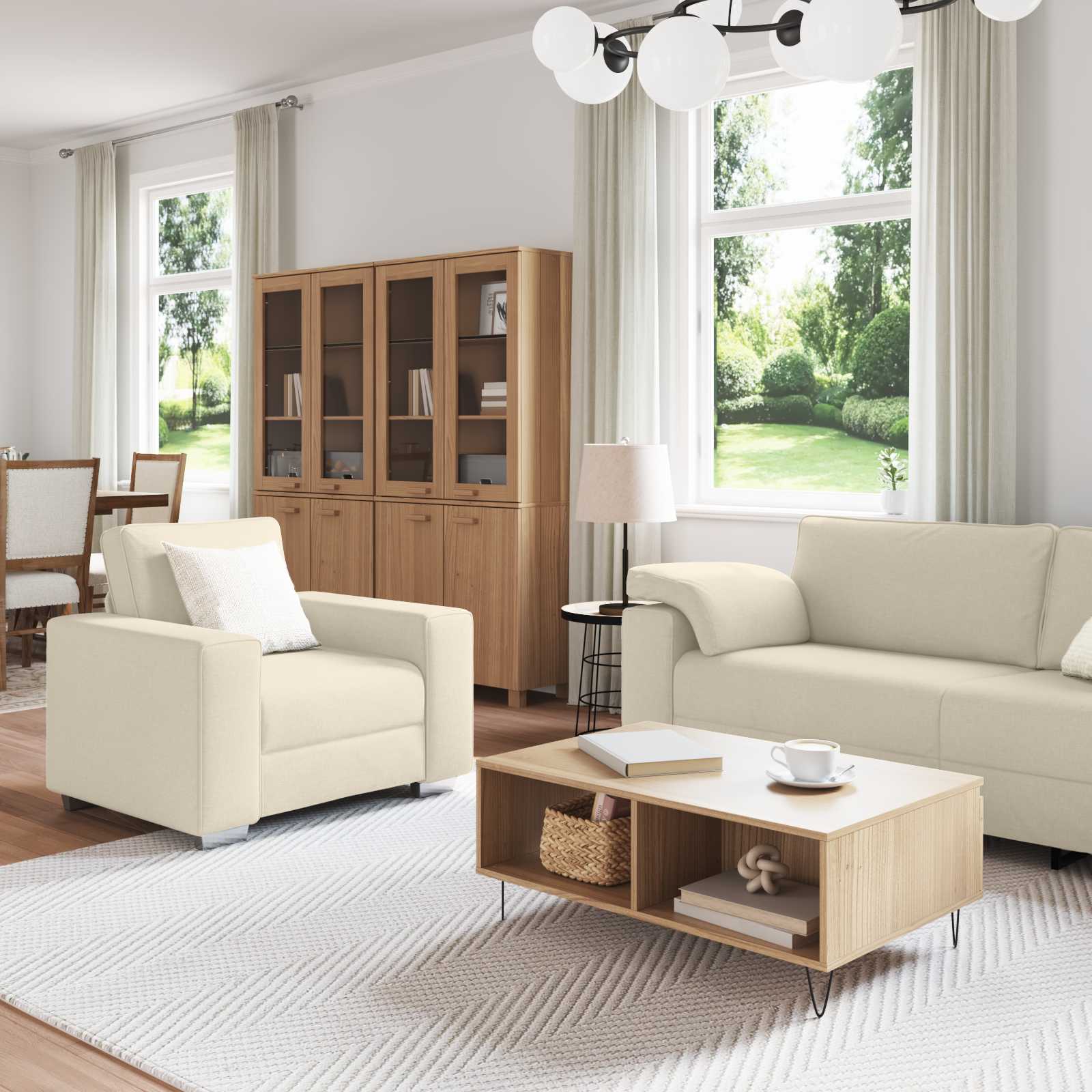 Divano 3 pcs Beige 219 x 80 x 82 cm Tessuto misto lino | homemem39