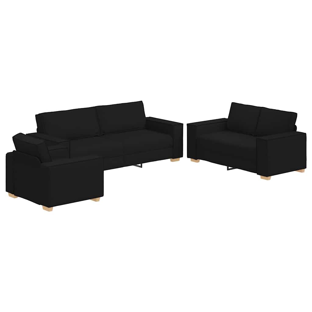 Set di divani con cuscino 3 pcs Nero 220 x 78 x 84 cm Tessuto - homemem39