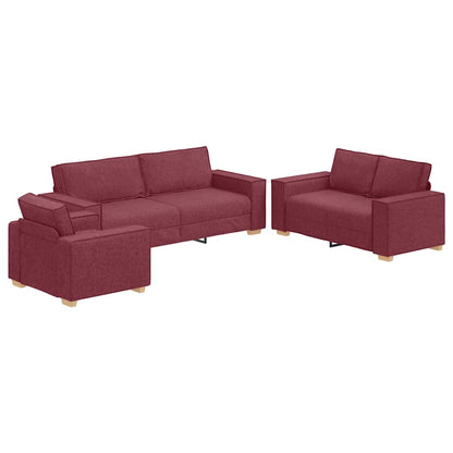 Divano 3 pcs Rosso Vino 220 x 80 x 84 cm Tessuto misto lino | homemem39