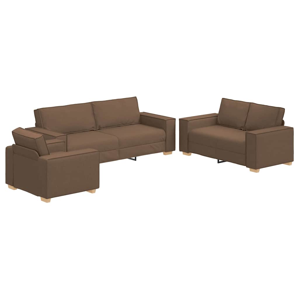 Divano 3 pcs Marrone 220 x 80 x 84 cm Tessuto misto lino | homemem39