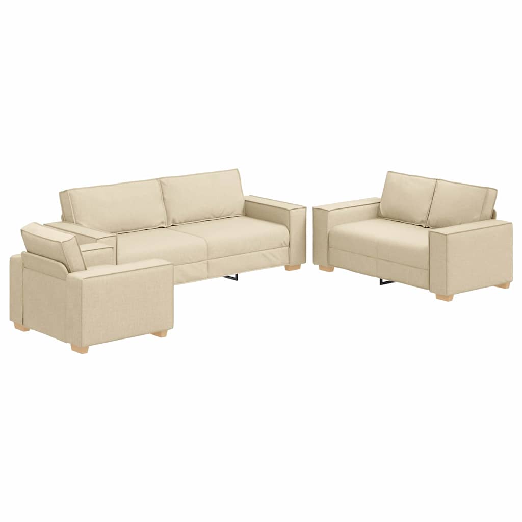 Set di divani con cuscino 3 pcs Crema 220 x 78 x 84 cm Tessuto - homemem39
