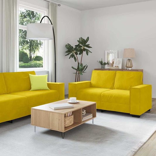 Set di Divani 3 pz con Cuscini giallo in Velluto - homemem39