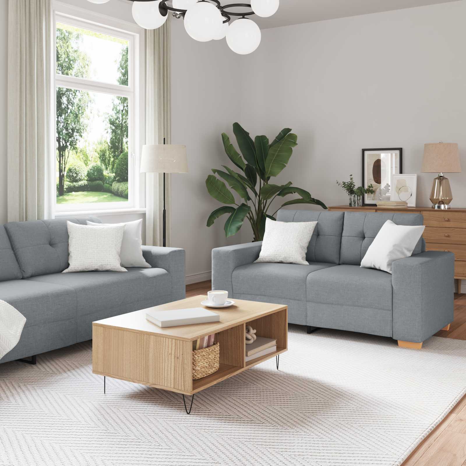 Divano 3 pcs Grigio chiaro 221 x 80 x 80 cm Tessuto misto lino | homemem39