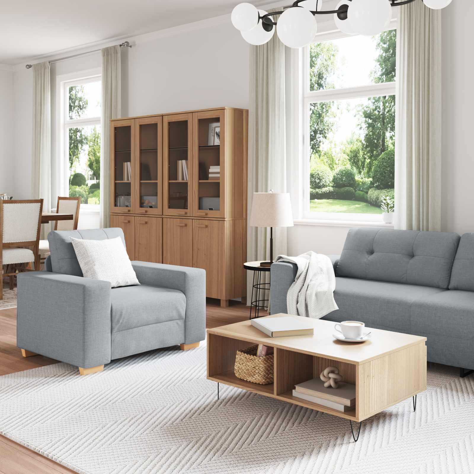 Divano 3 pcs Grigio chiaro 221 x 80 x 80 cm Tessuto misto lino | homemem39