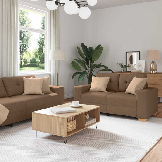 Divano 3 pz Marrone Tessuto misto lino - homemem39