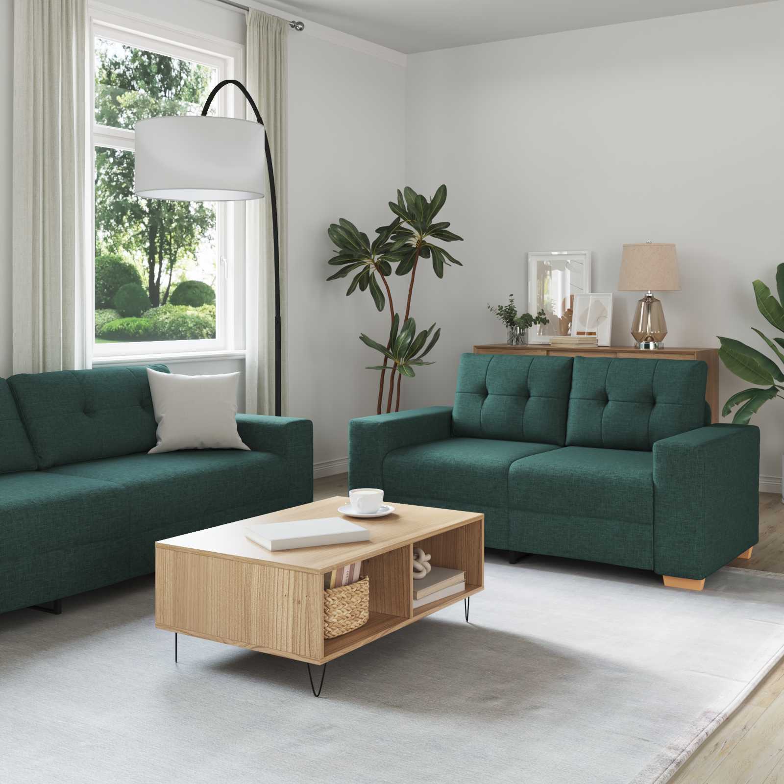 Divano 3 pcs Verde Scuro 221 x 80 x 80 cm Tessuto misto lino | homemem39