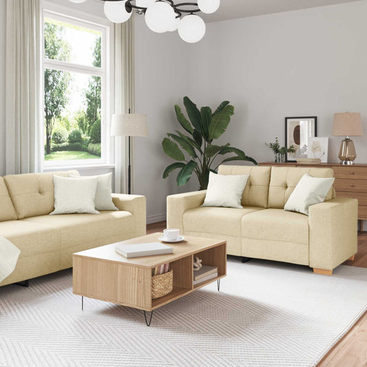 Divano 3 pcs Crema 221 x 80 x 80 cm Tessuto misto lino | homemem39