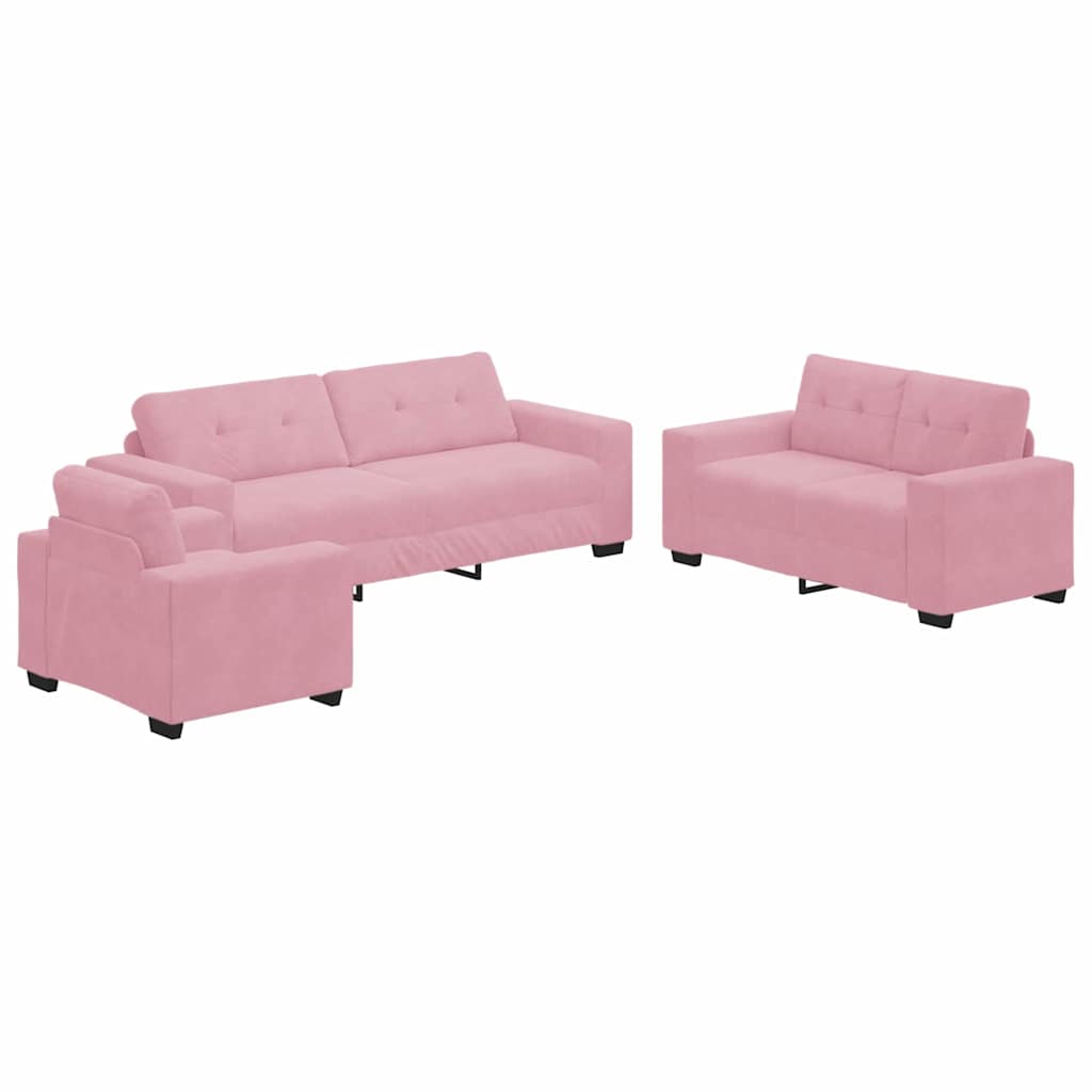 Divano 3 pcs Rosa Tessuto misto lino