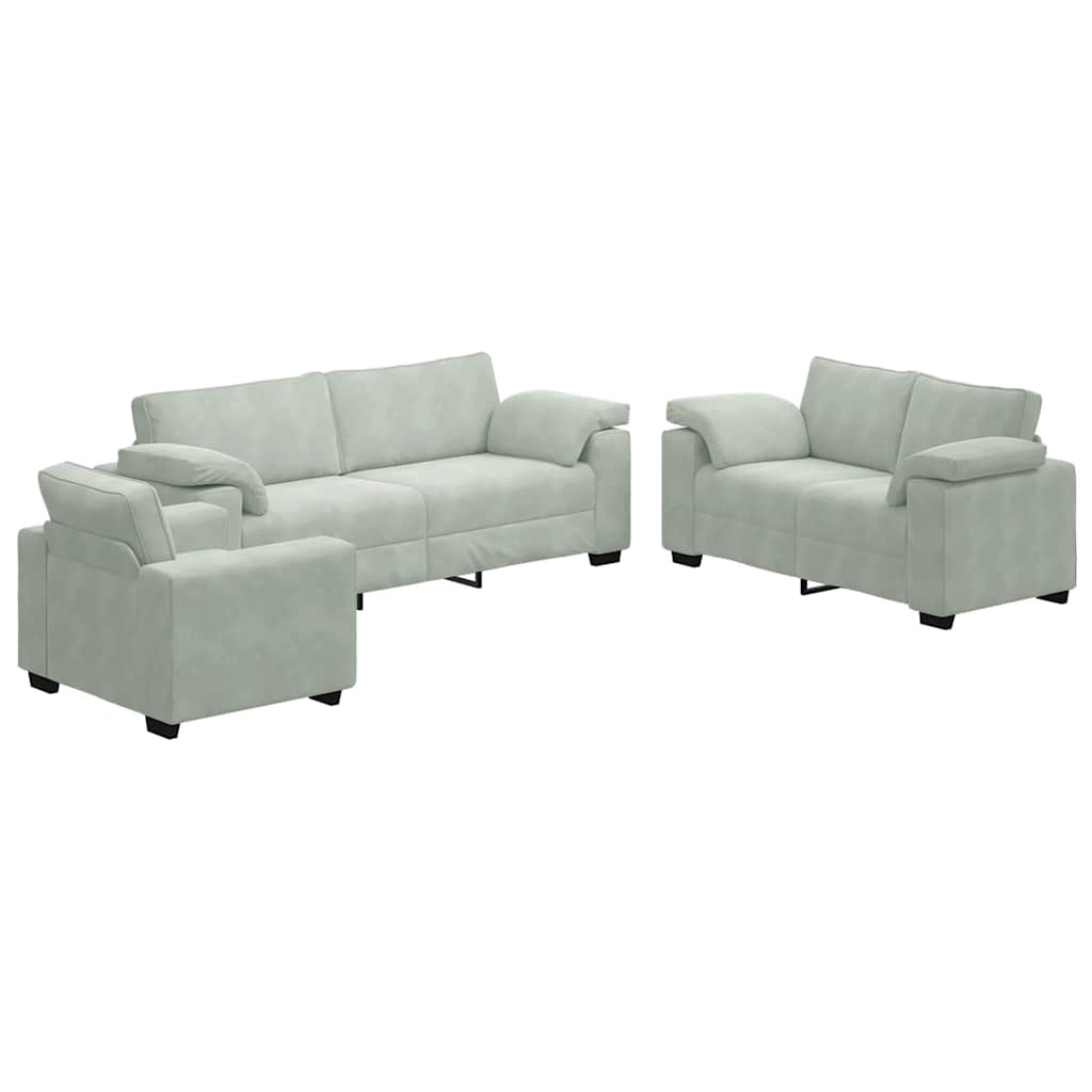 Set di Divani 3 pz con Cuscini Grigio Chiaro in Velluto - homemem39
