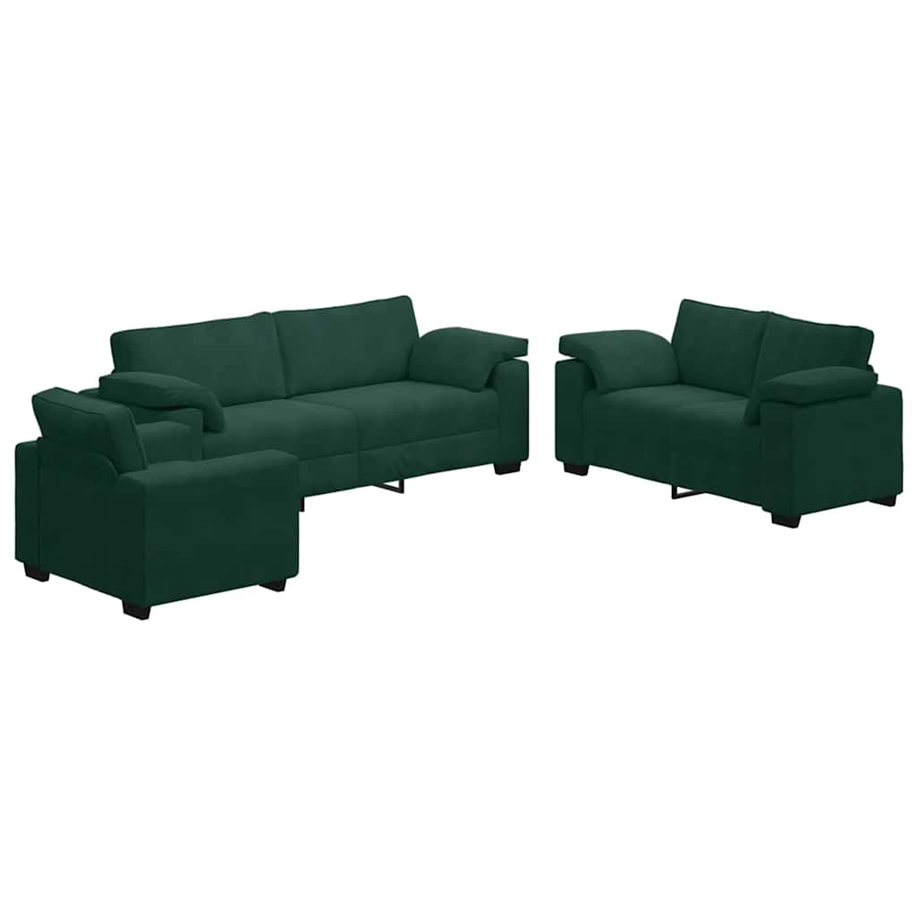 Set di Divani 3 pz con Cuscini Verde scuro in Velluto | homemem39