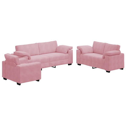 Set di Divani 3 pz con Cuscini rosa in Velluto