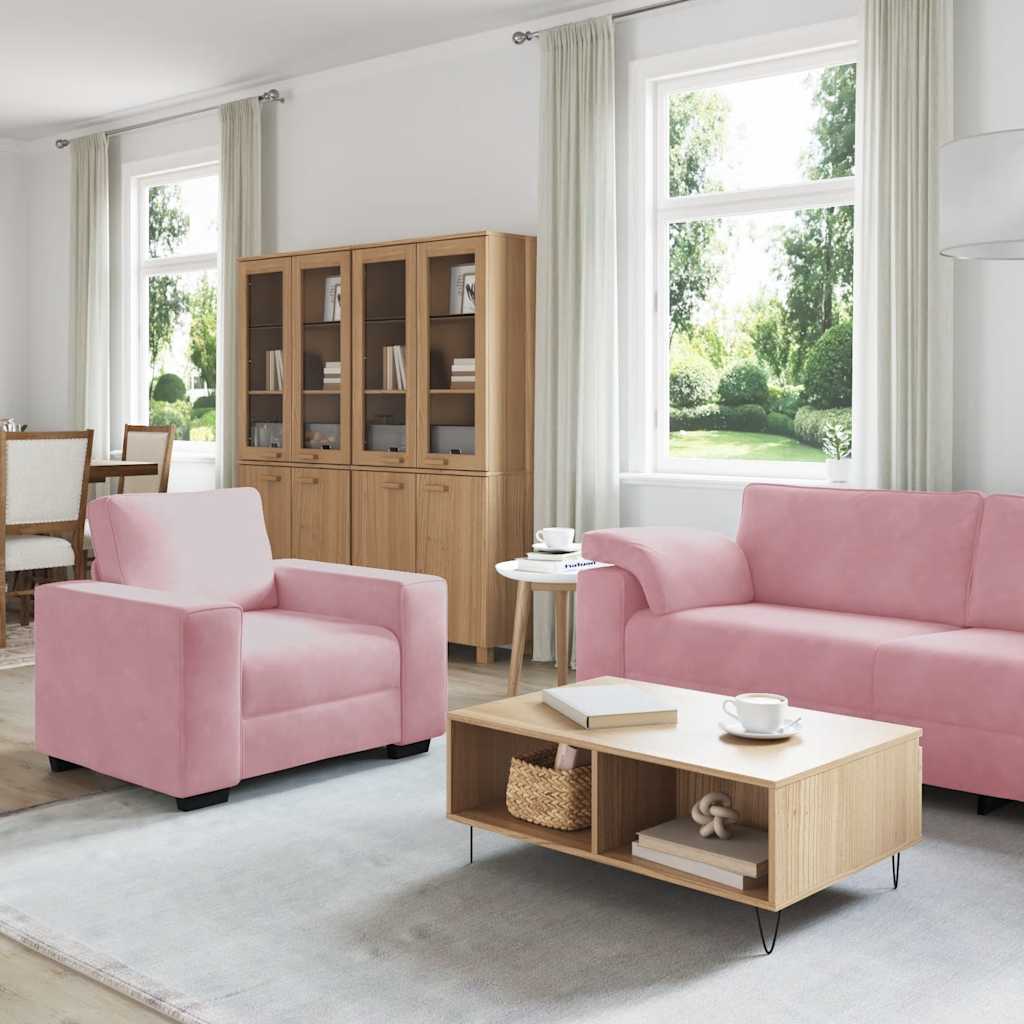 Set di Divani 3 pz con Cuscini rosa in Velluto