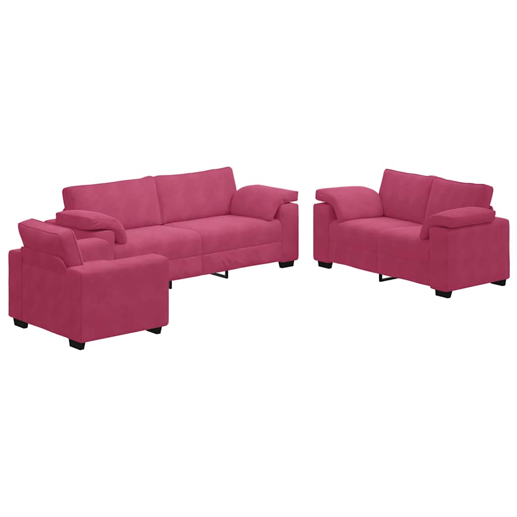 Set di Divani 3 pz con Cuscini Rosso Vino in Velluto | homemem39