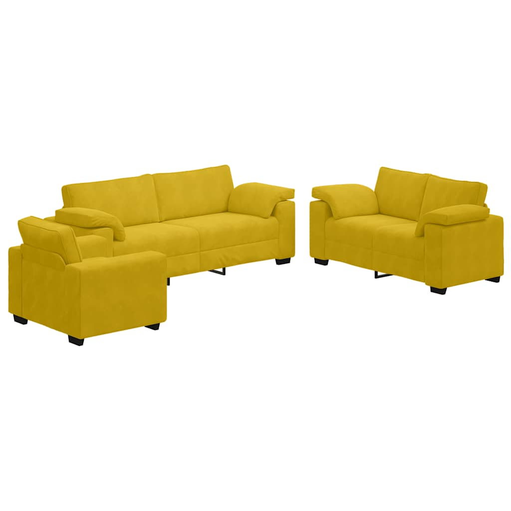 Set di Divani 3 pz con Cuscini giallo in Velluto | homemem39
