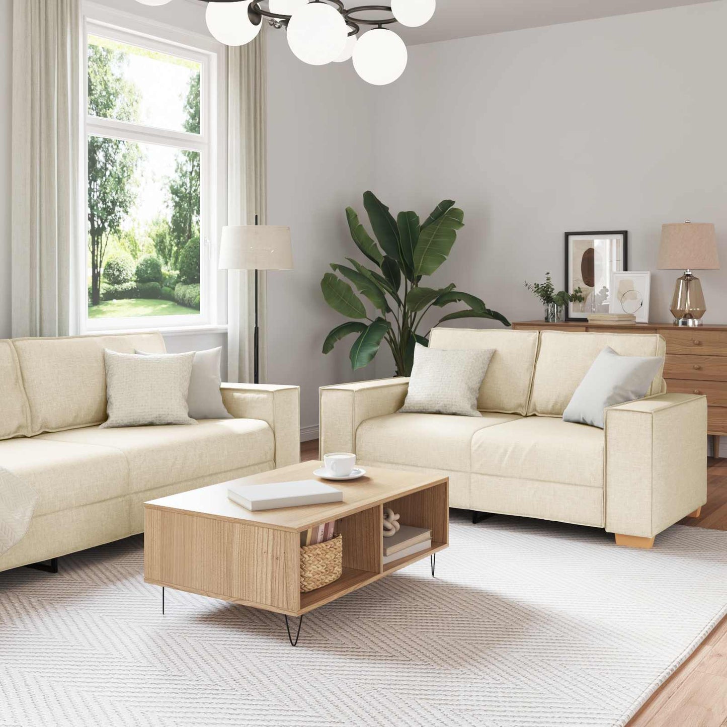 Divano 2 pcs Beige 220 x 80 x 84 cm Tessuto misto lino | homemem39