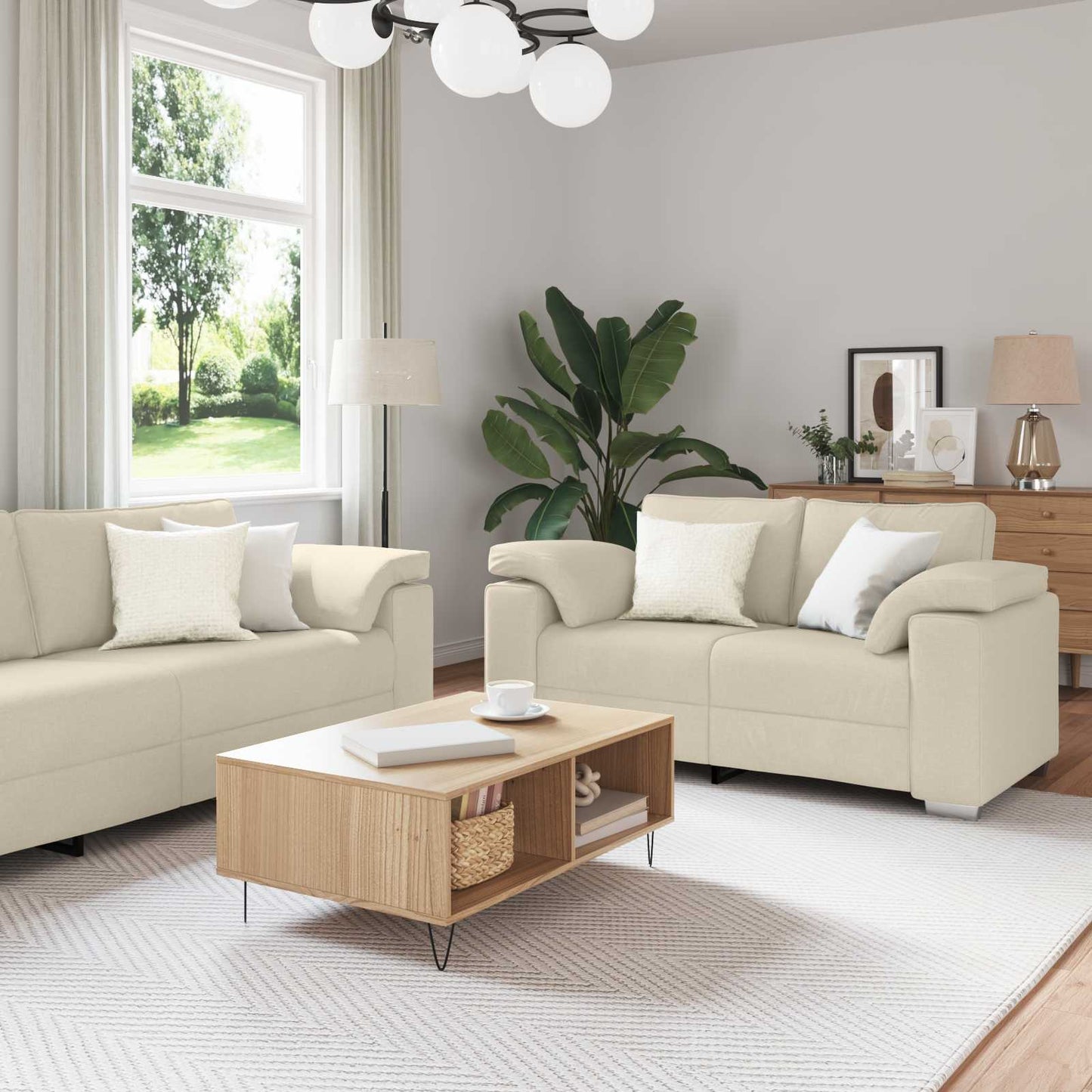 Divano 2 pcs Beige 219 x 80 x 82 cm Tessuto misto lino | homemem39