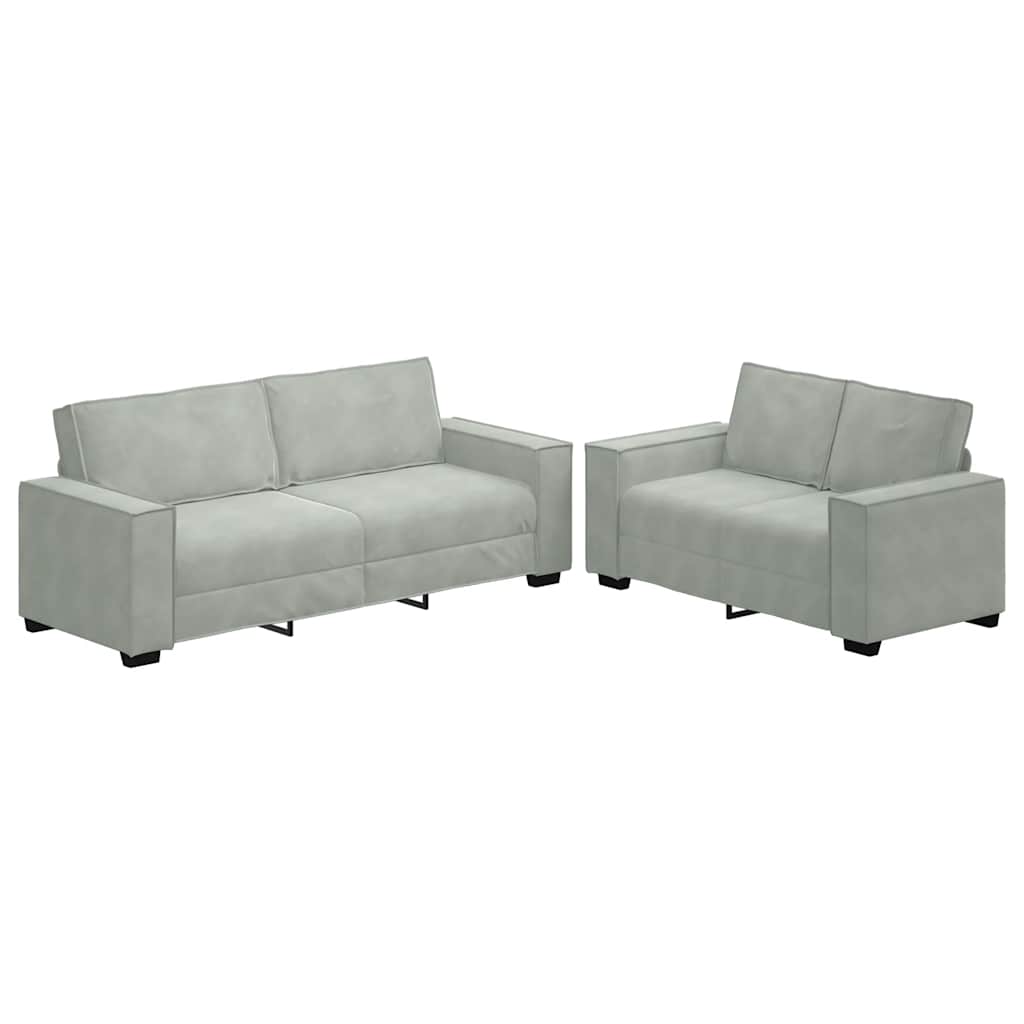 Set di Divani 2 pz con Cuscini Grigio Chiaro in Velluto - homemem39
