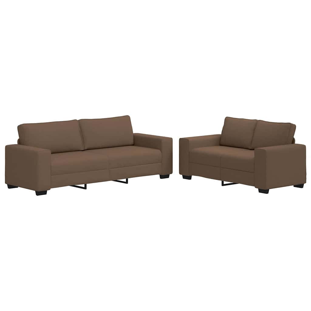 Set di Divani 2 pz con Cuscini Marrone in Tessuto | homemem39