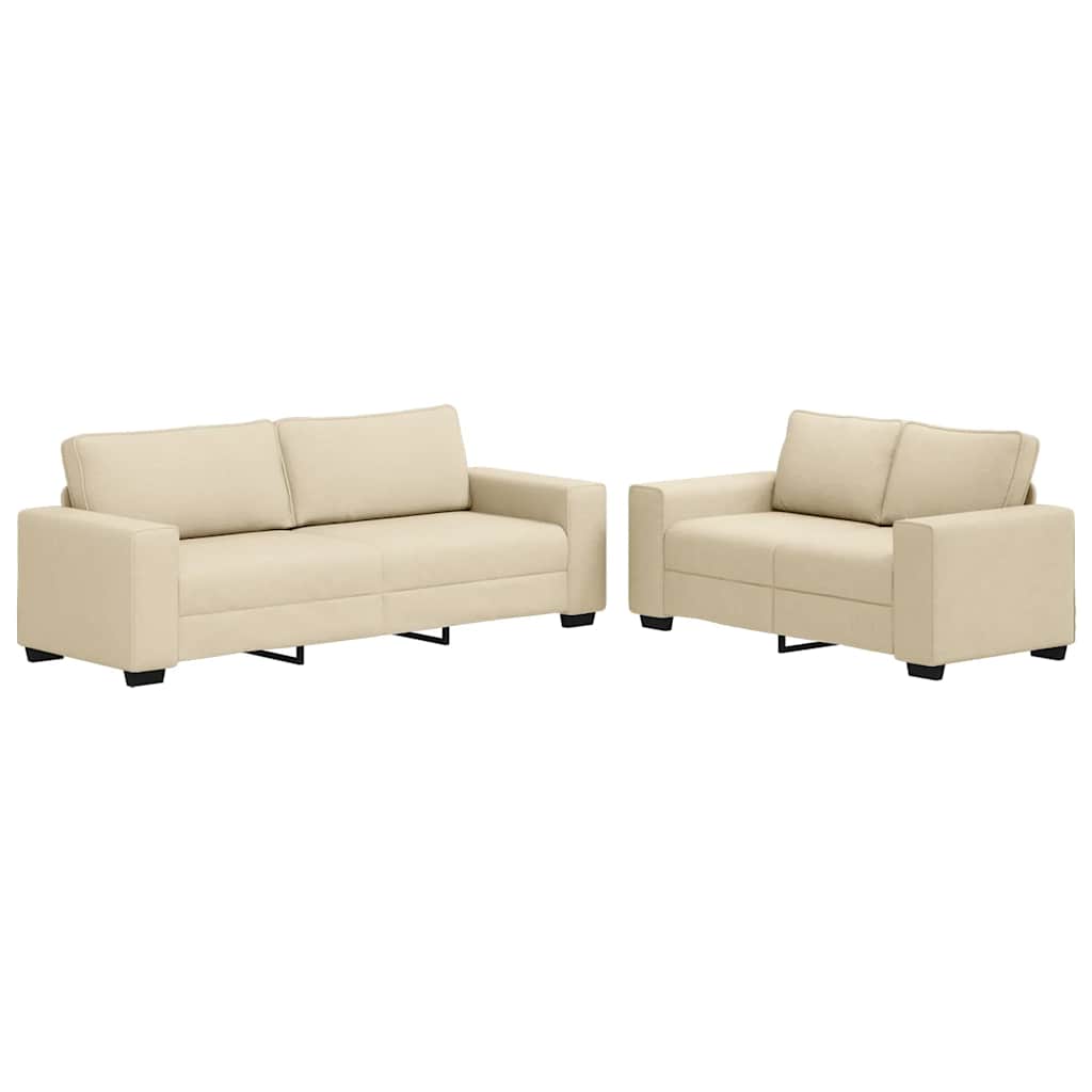 Set di Divani 2 pz con Cuscini Crema in Tessuto | homemem39