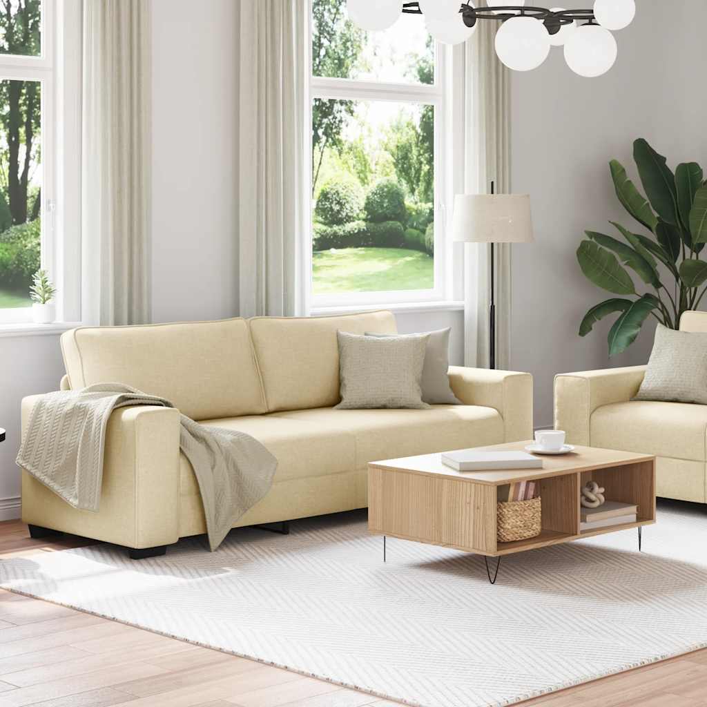Set di Divani 2 pz con Cuscini Crema in Tessuto | homemem39
