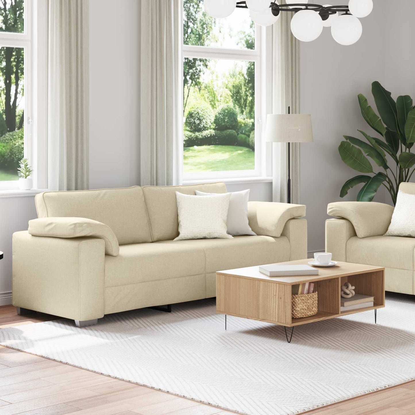 Divano 2 pcs Crema 219 x 80 x 82 cm Tessuto | homemem39