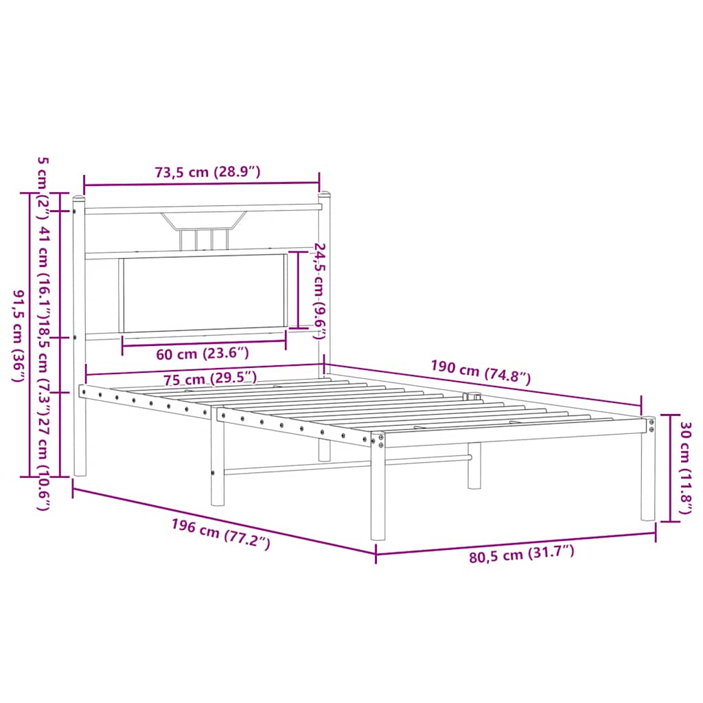 Giroletto senza Materasso Rovere Fumo 75x190 cm in Truciolato | homemem39