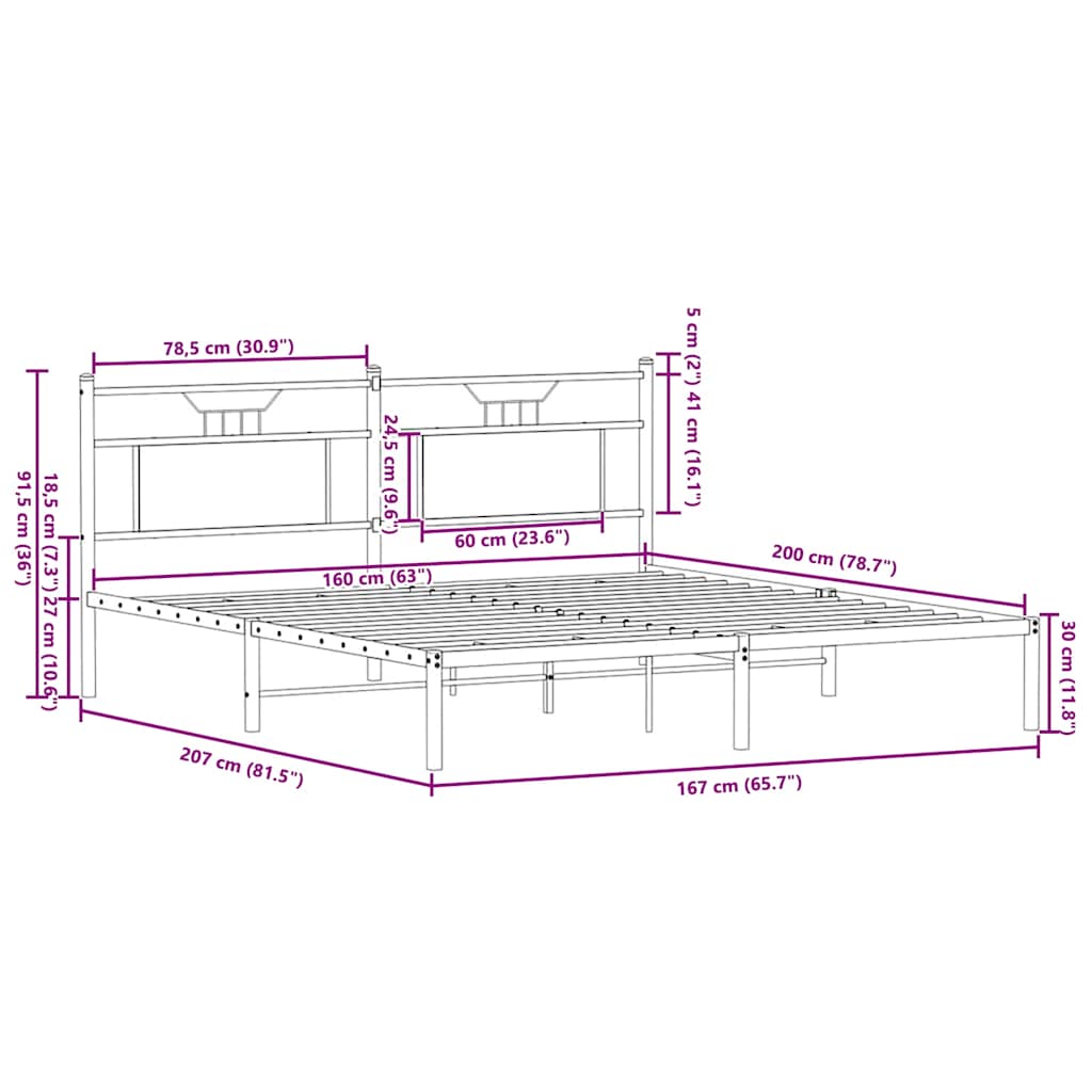 Giroletto senza Materasso Rovere Fumo 160x200 cm in Truciolato | homemem39