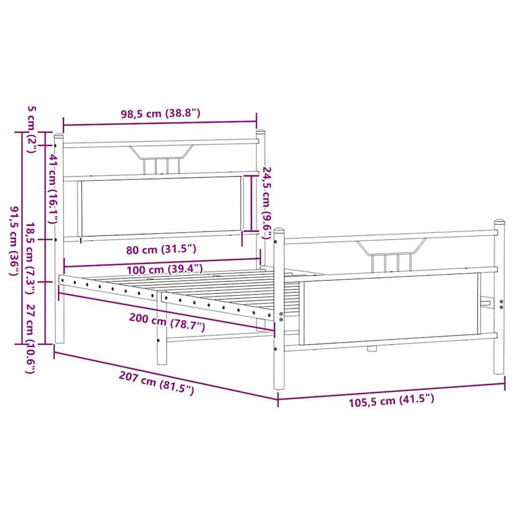 Giroletto senza Materasso Rovere Fumo 100x200 cm in Truciolato | homemem39