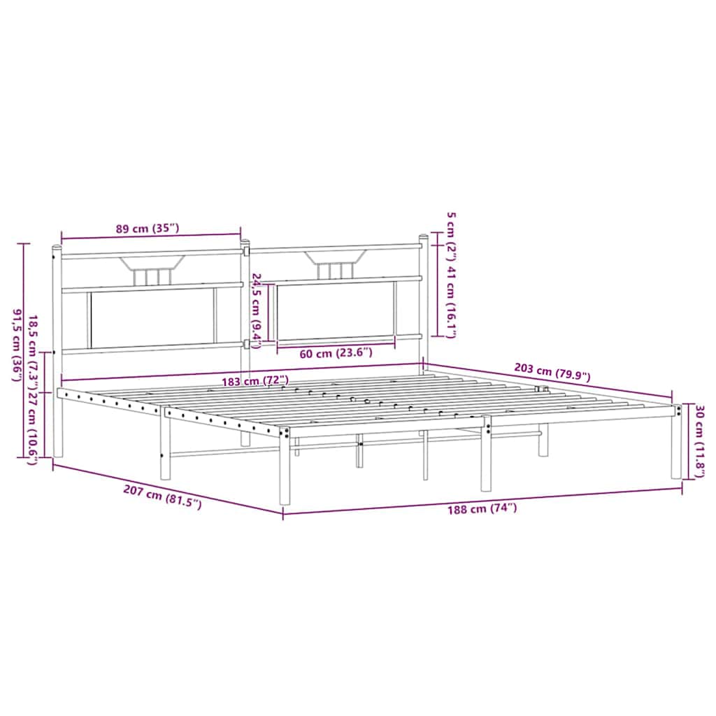 Giroletto senza Materasso Rovere Sonoma 183x203cm in Truciolato - homemem39