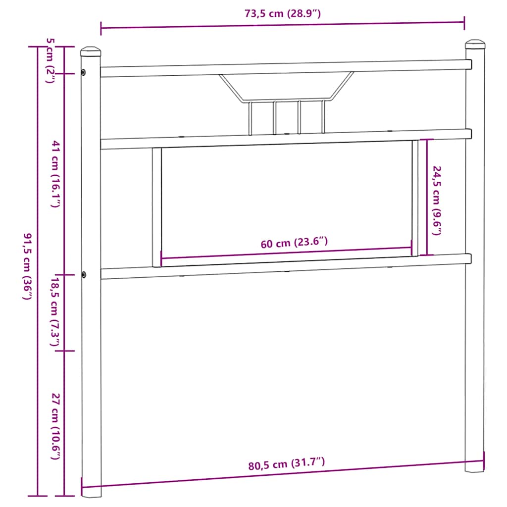 Testiera Rovere Sonoma 75 cm in Legno Multistrato e Acciaio
