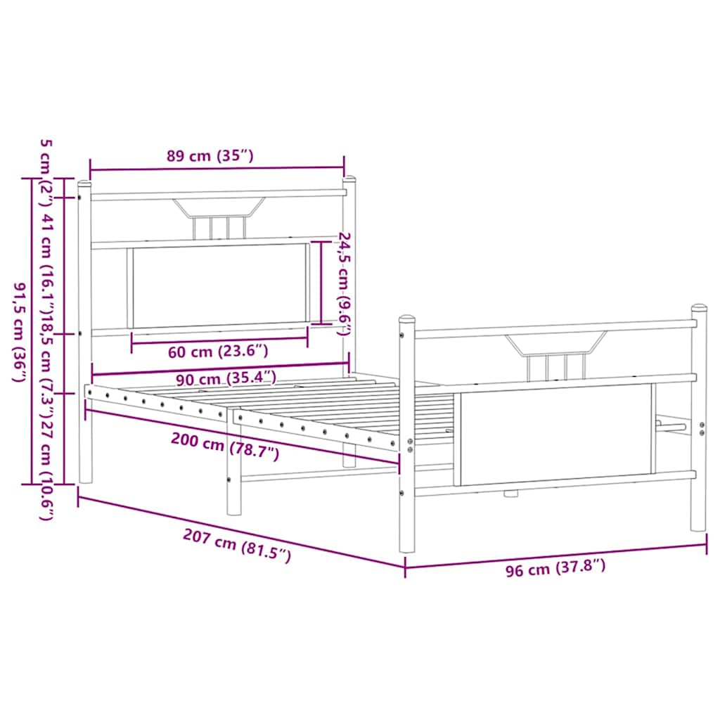 Giroletto senza Materasso Rovere Marrone 90x200cm in Truciolato | homemem39