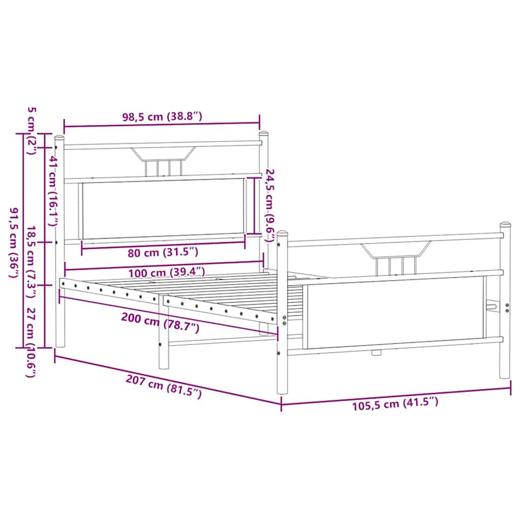 Giroletto senza Materasso Rovere Marrone 100x200 cm Truciolato | homemem39