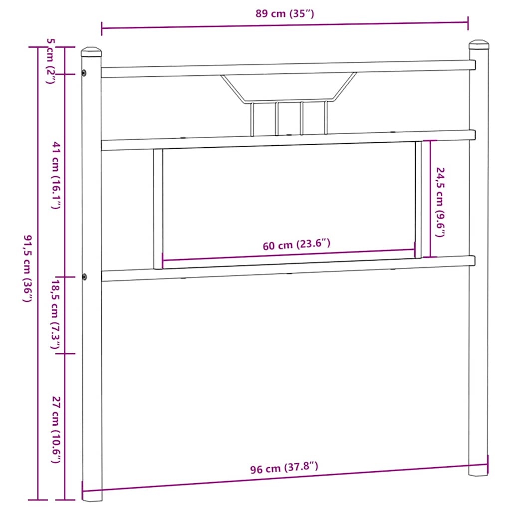 Testiera Rovere Marrone 90 cm in Legno Multistrato e Acciaio - homemem39