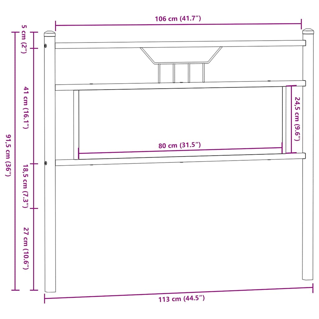 Testiera Rovere Marrone 107 cm in Legno Multistrato e Acciaio