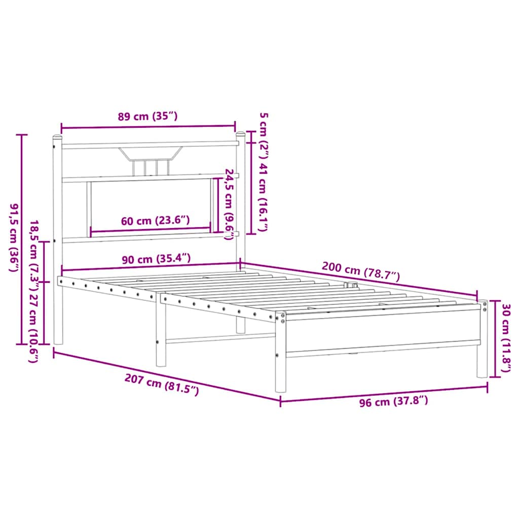 Giroletto senza Materasso Rovere Fumo 90x200 cm in Truciolato | homemem39
