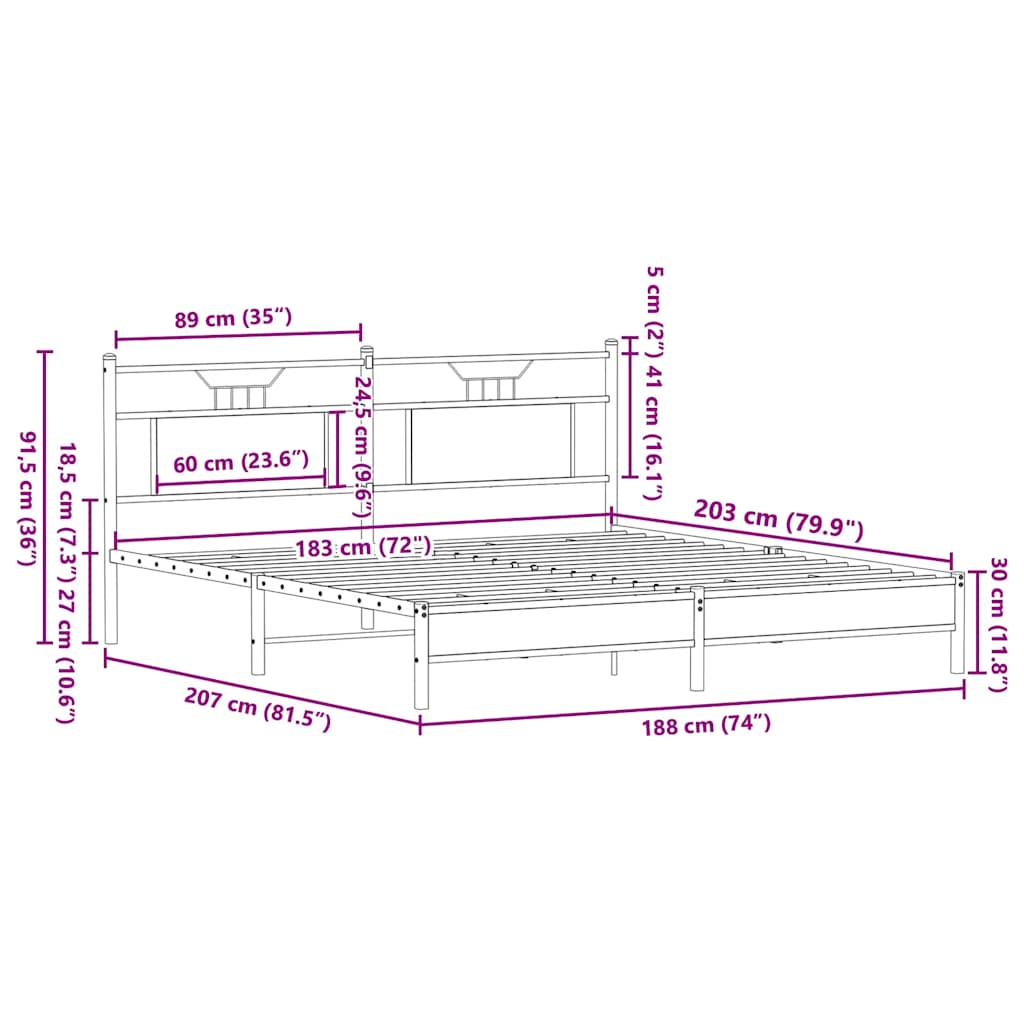 Giroletto senza Materasso Rovere Fumo 183x203 cm in Truciolato | homemem39
