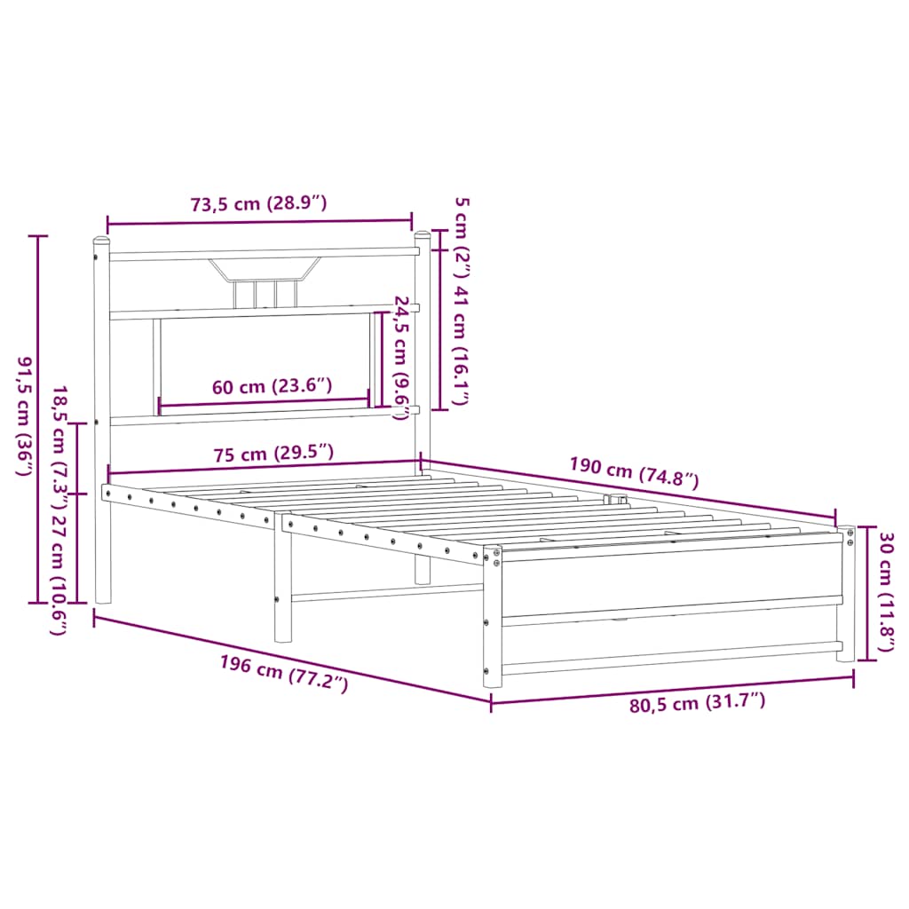 Giroletto senza Materasso Rovere Fumo 75x190 cm in Truciolato | homemem39