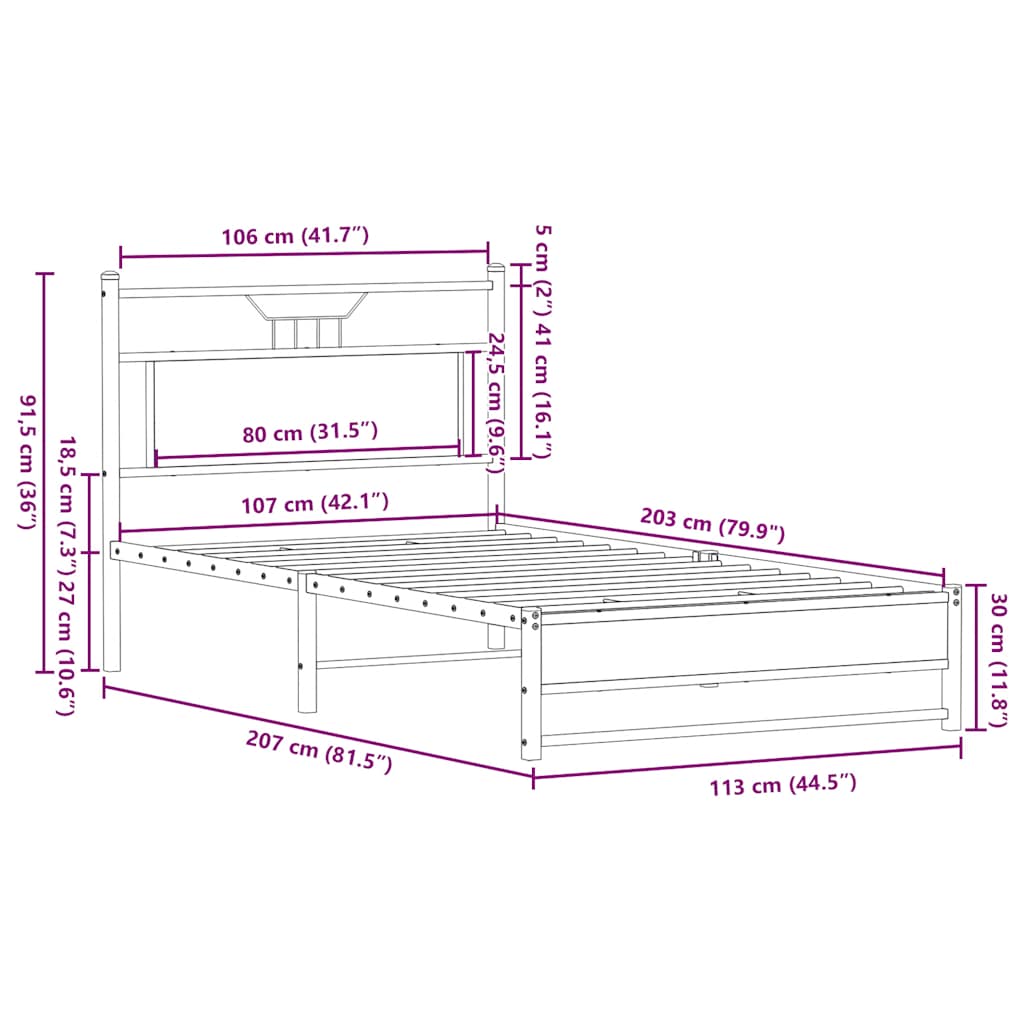 Giroletto senza Materasso Rovere Fumo 107x203 cm in Truciolato | homemem39
