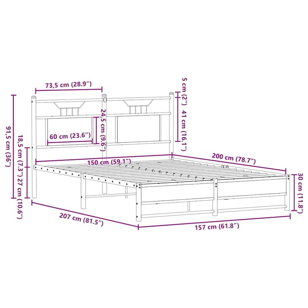 Giroletto senza Materasso Rovere Fumo 150x200 cm in Truciolato | homemem39